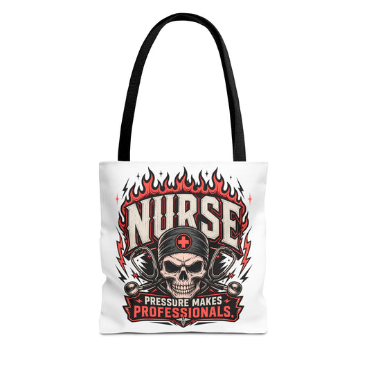Nurse Skull Tote Bag — "Pressure Makes Professionals" Medical Nurse Gift