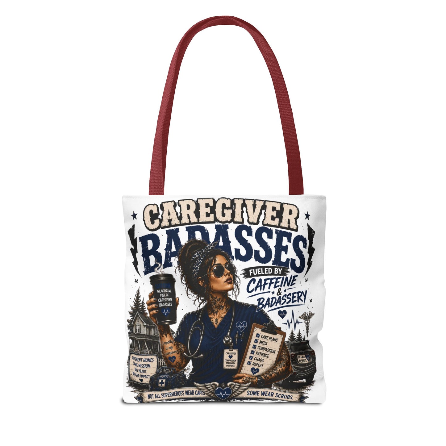 Caregiver Badass Tote Bag — 'Fueled by Caffeine & Badassery' Home health, Home Care Gift