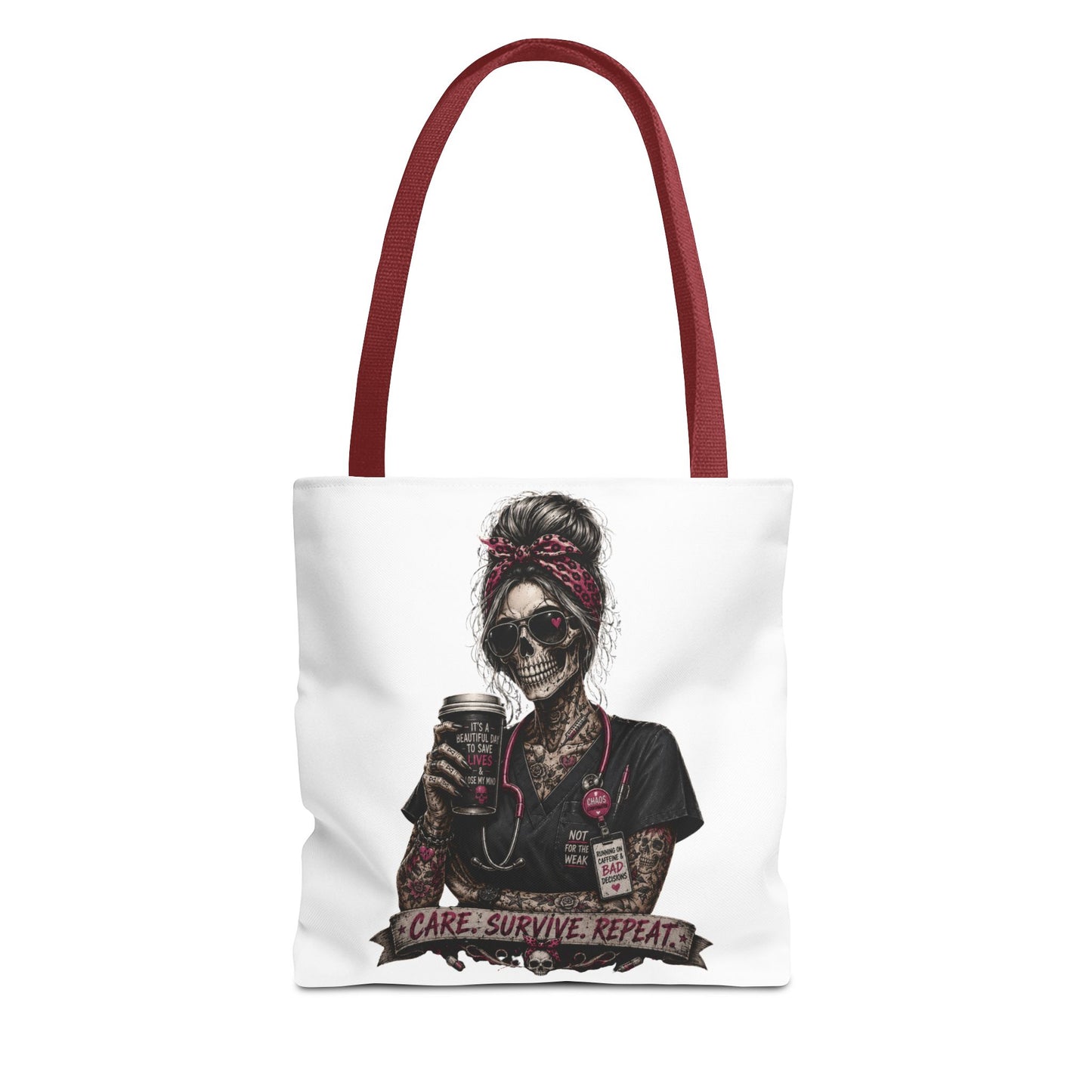 Skull Nurse Tote Bag — "Care. Survive. Repeat." Gothic Medical Tote