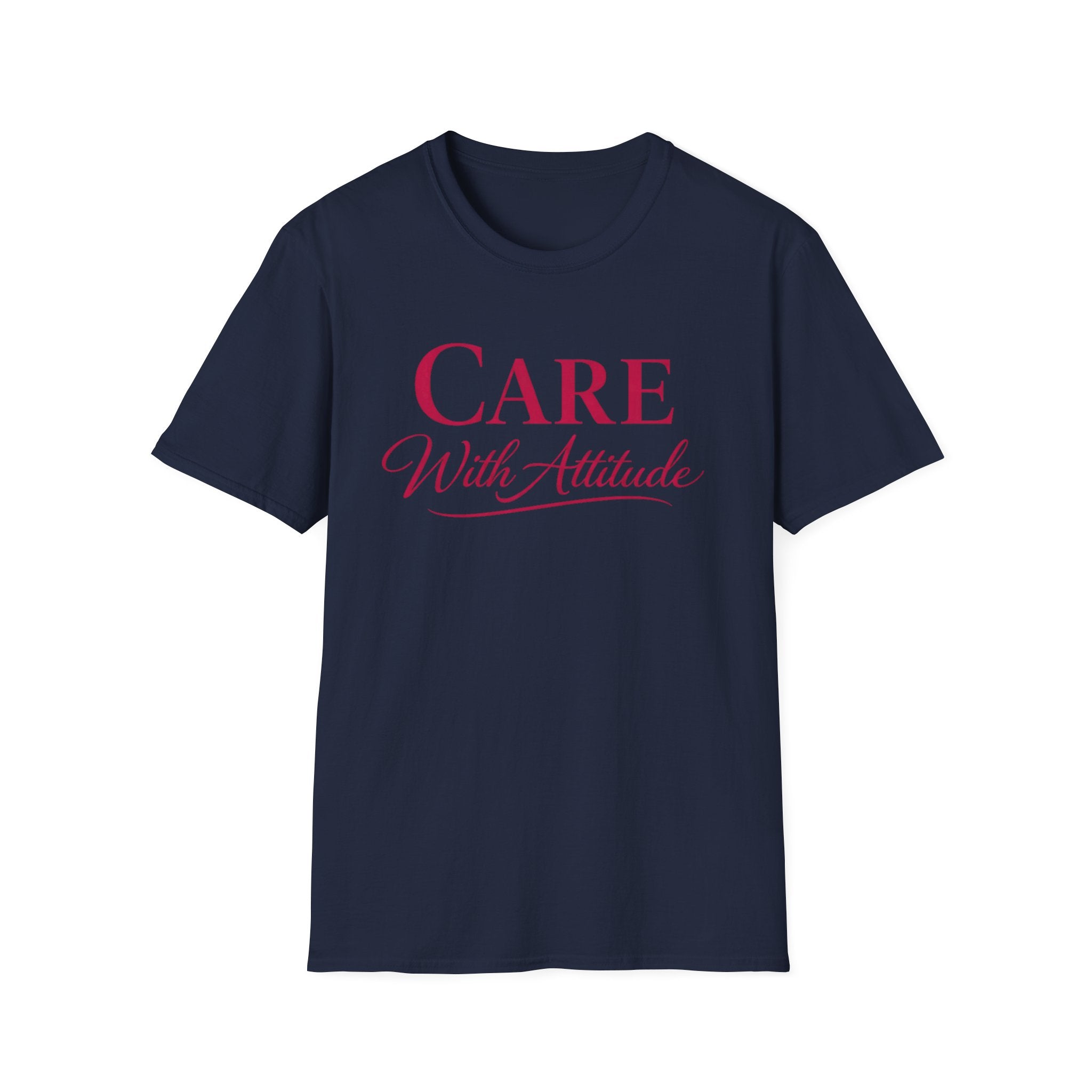 Camiseta "Cuidado con Actitud" — Camiseta de autocuidado con escritura elegante