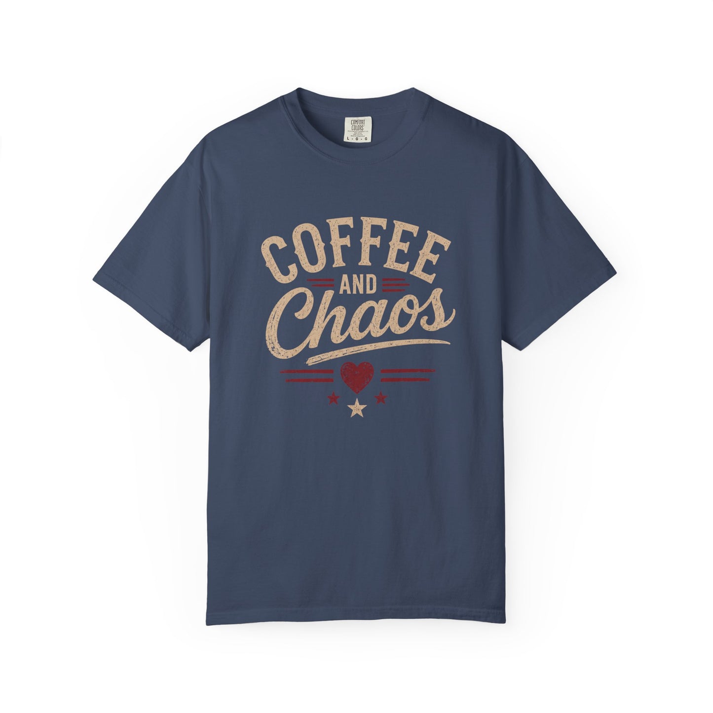 Coffee and Chaos T-Shirt – Vintage Script Graphic Tee for Coffee Lovers