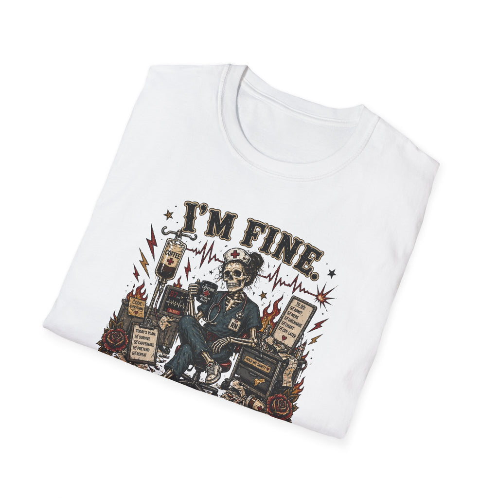 I'm Fine This Is Fine T-Shirt — Dark Humor Skeleton Graphic Tee