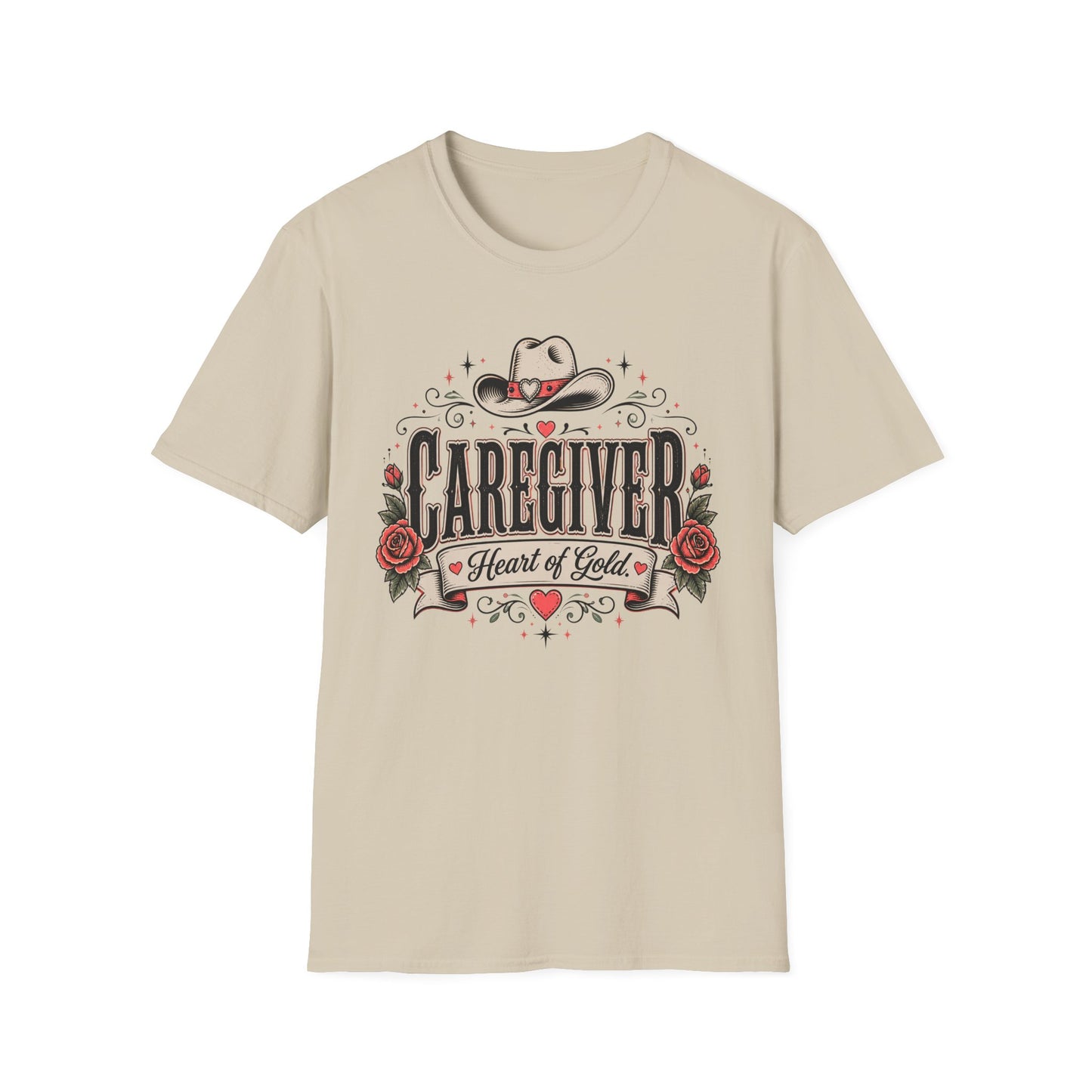 Caregiver T-Shirt — “Heart of Gold” Western Floral Design