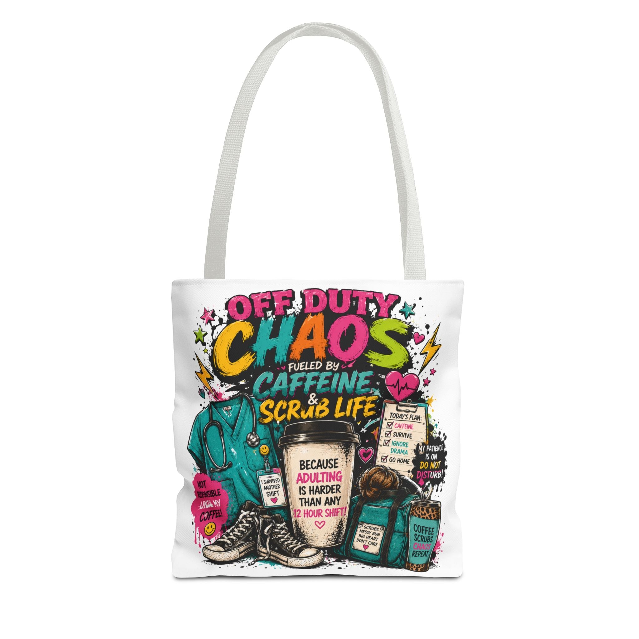Off Duty Caregiver Tote Bag — 'Off Duty Caregiver' Sassy All-Over Print Tote