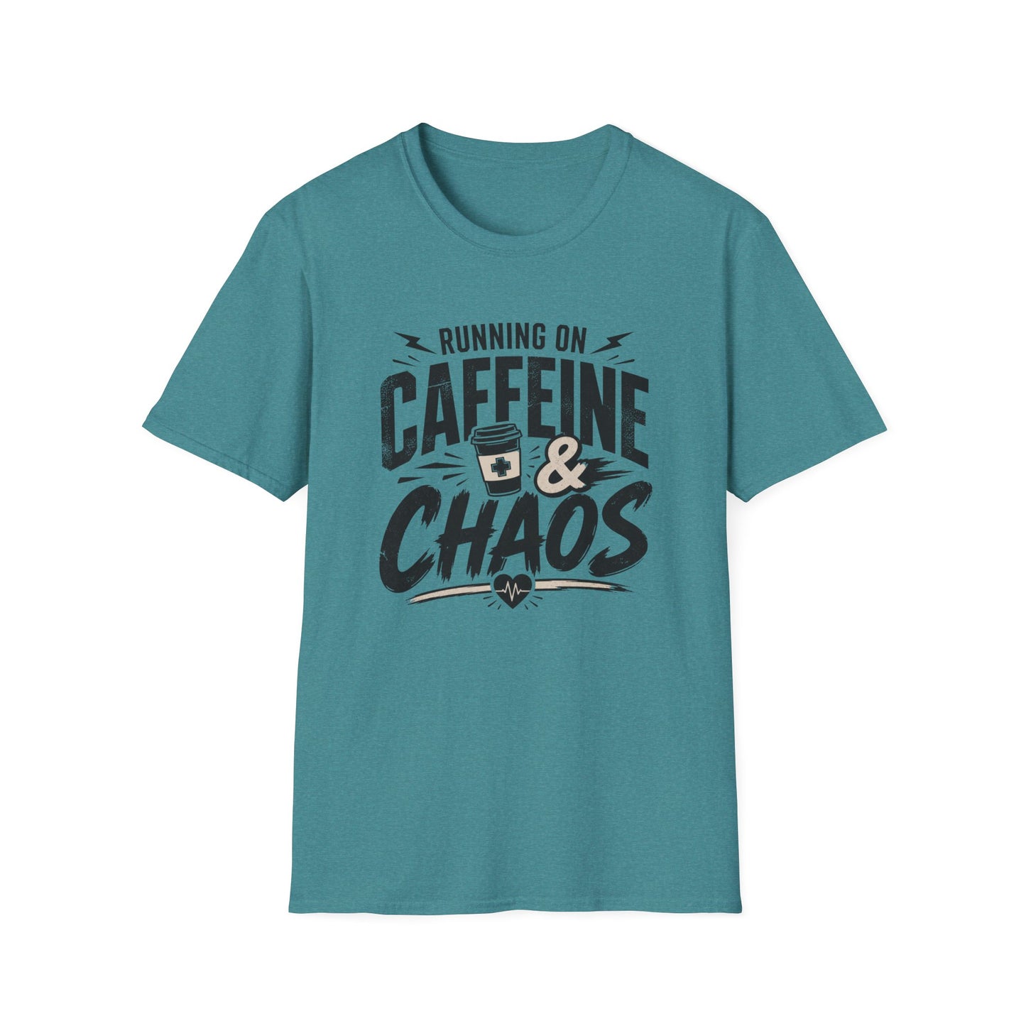 Caffeine & Chaos T-Shirt — "Running on Caffeine & Chaos" Funny Coffee Tee