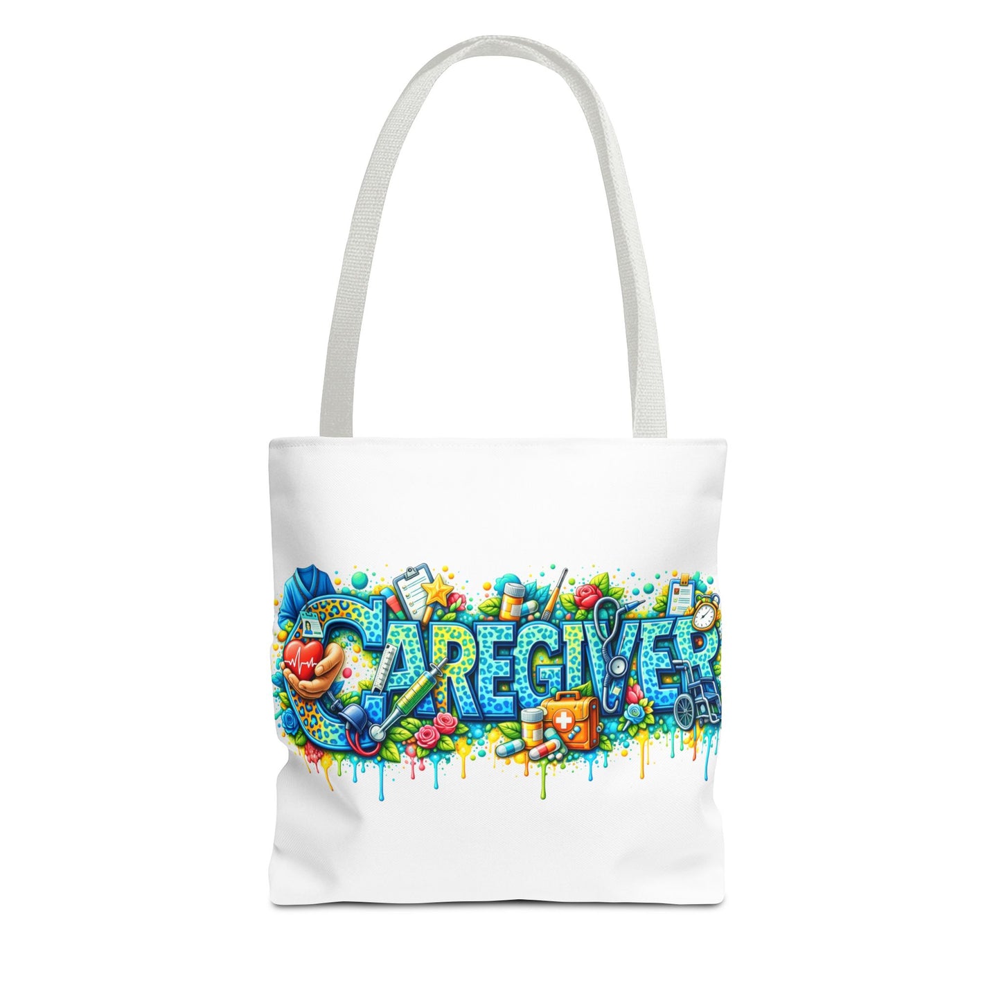 Caregiver Graffiti Tote Bag - Colorful Heartfelt Support Gift