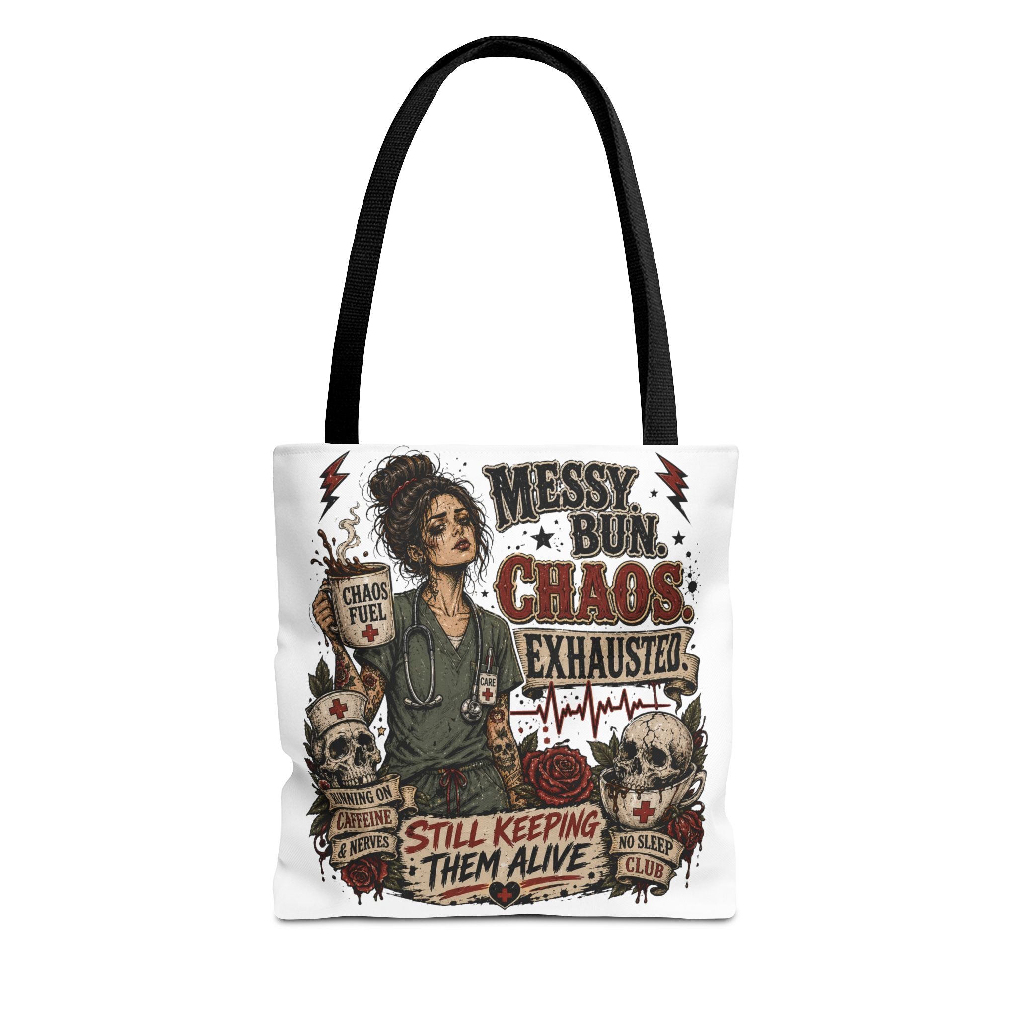 Tote Bag — 'Messy Bun, Chaos, Exhausted'