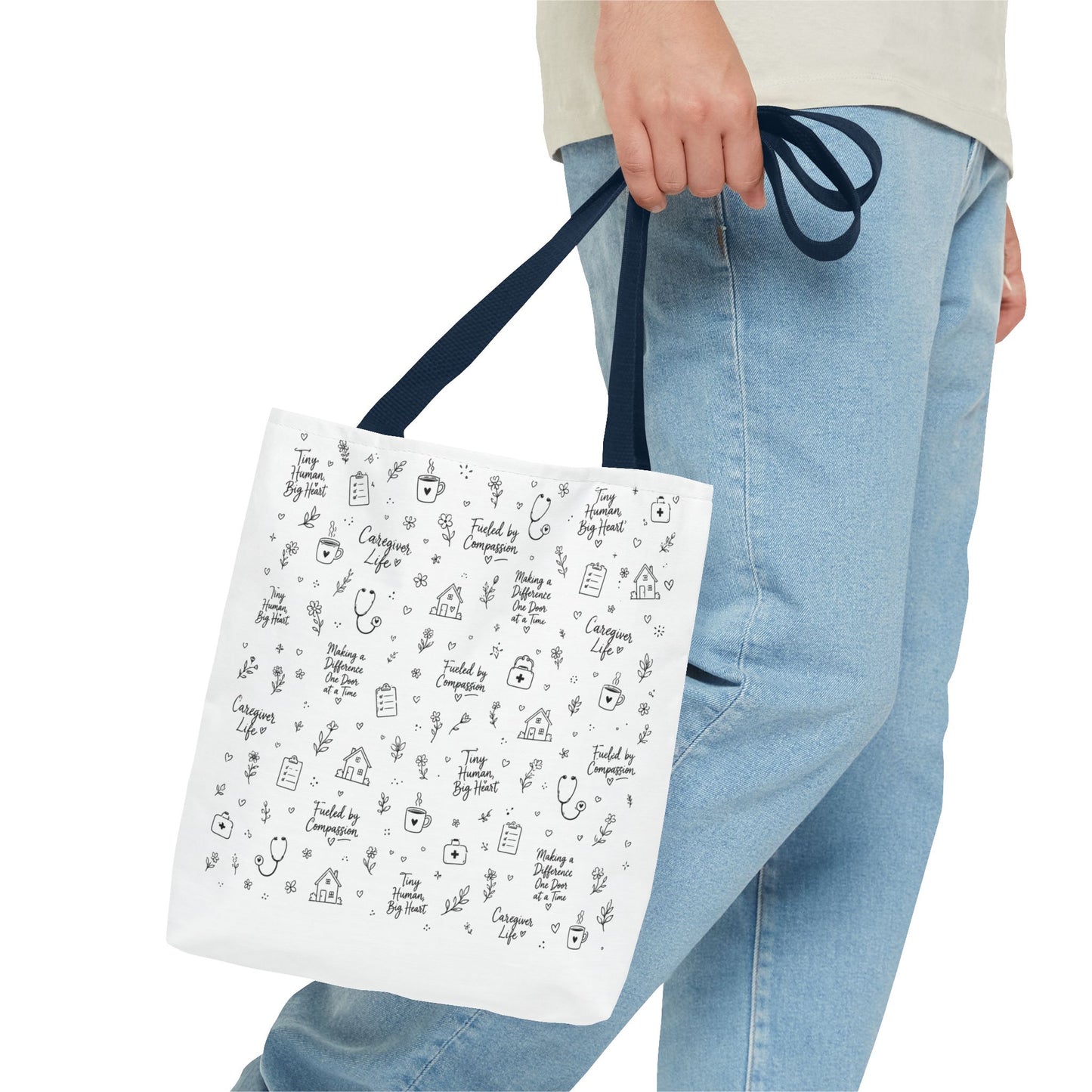 Home Health Care ,Nurse Life Pattern Tote Bag – Cute Medical Doodles & Caring Quotes AOP
