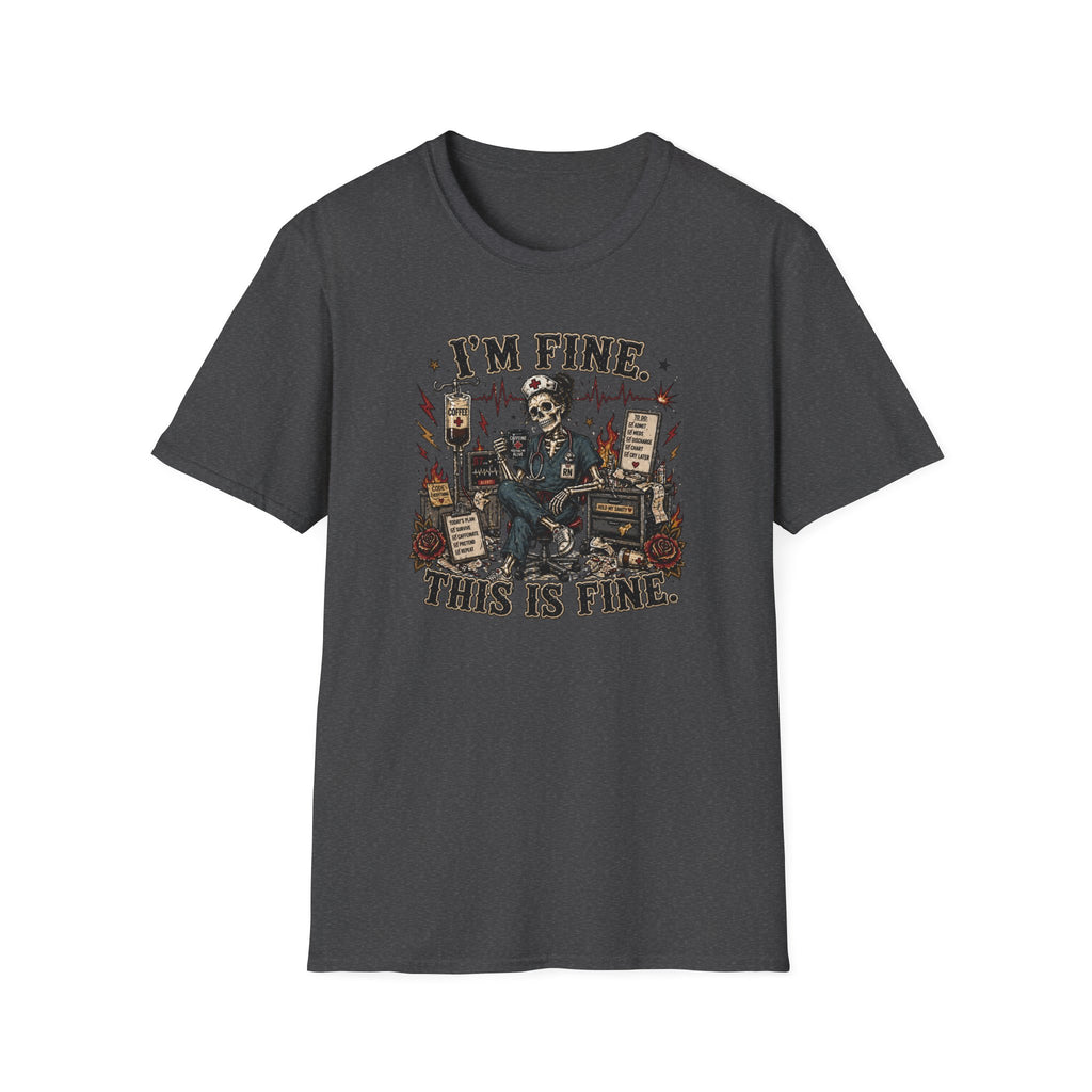 I'm Fine This Is Fine T-Shirt — Dark Humor Skeleton Graphic Tee