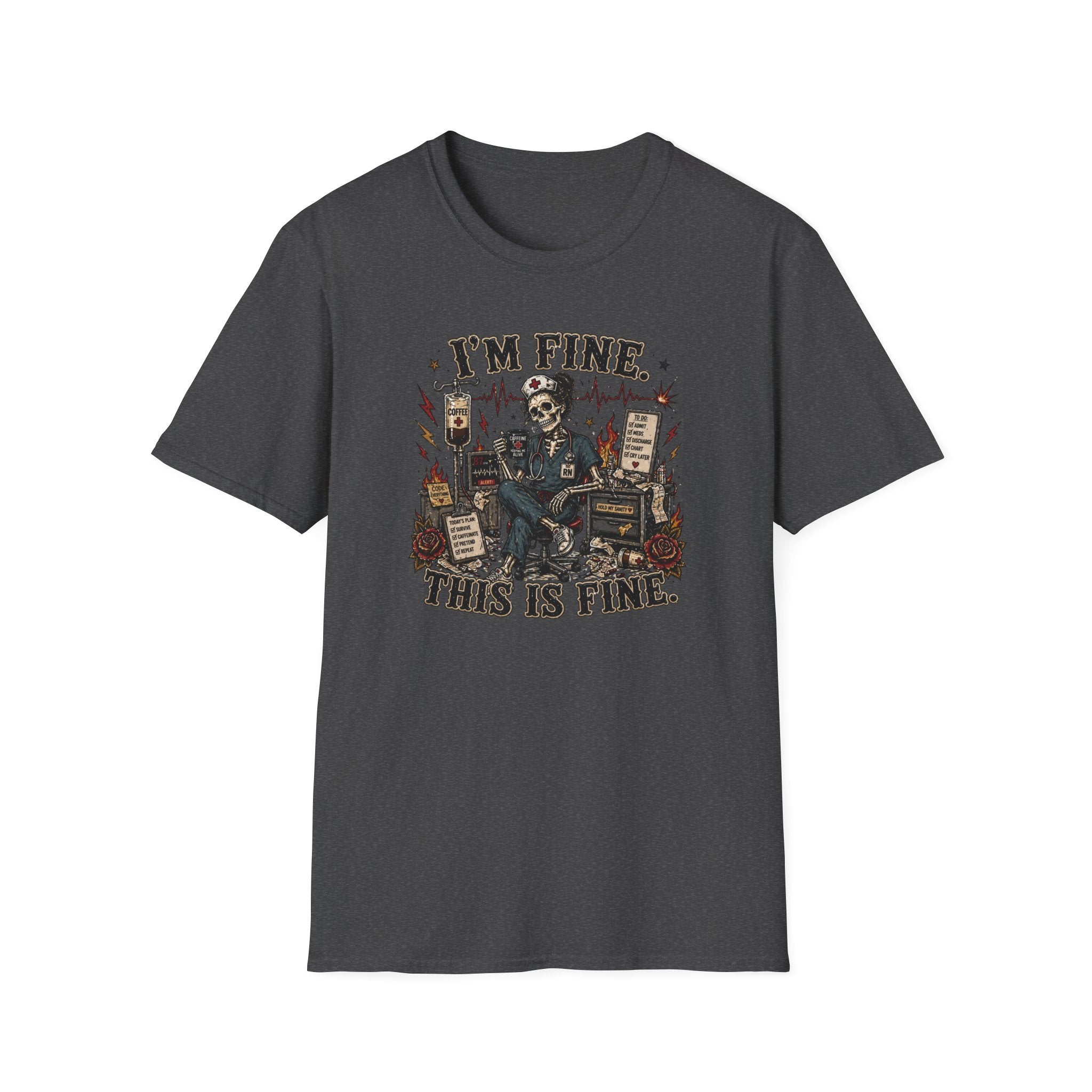 I'm Fine This Is Fine T-Shirt — Dark Humor Skeleton Graphic Tee