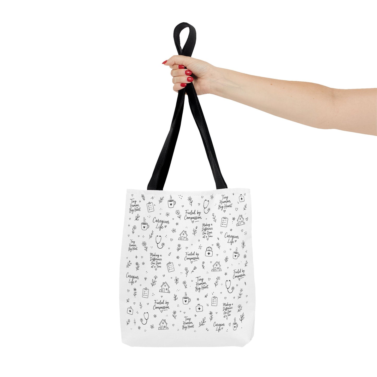 Home Health Care ,Nurse Life Pattern Tote Bag – Cute Medical Doodles & Caring Quotes AOP
