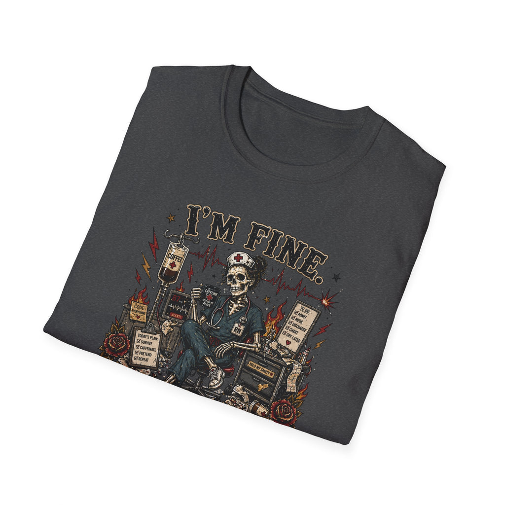 I'm Fine This Is Fine T-Shirt — Dark Humor Skeleton Graphic Tee