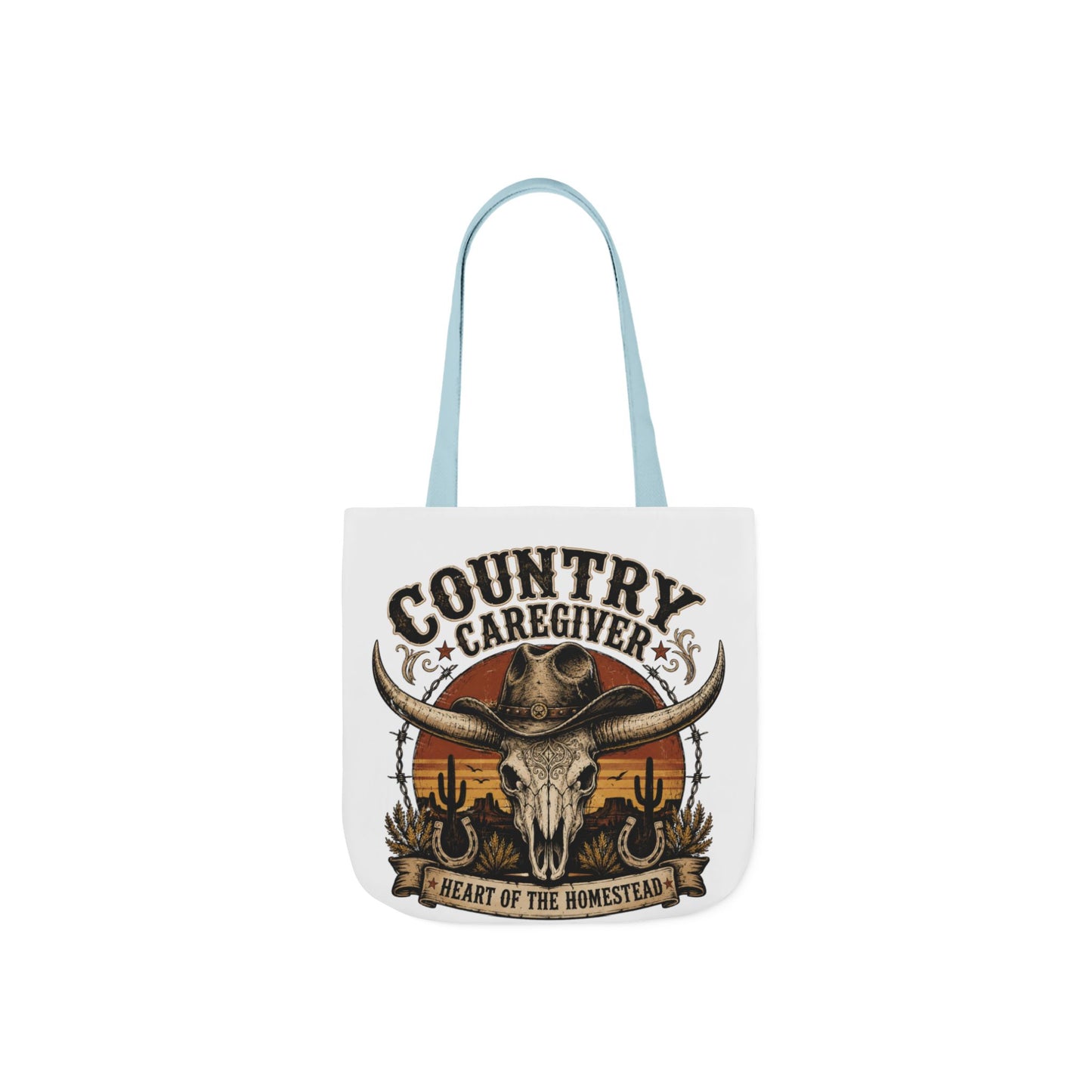 Country Caregiver Tote Bag — Western Skull & Sunset Canvas Tote