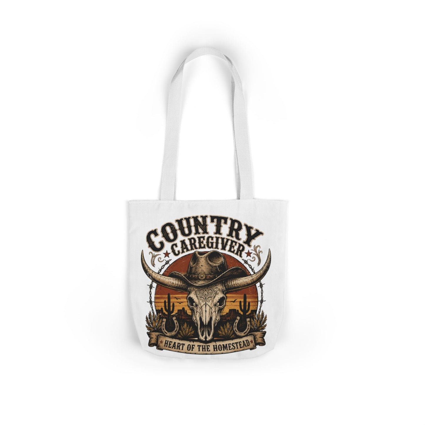 Country Caregiver Tote Bag — Western Skull & Sunset Canvas Tote