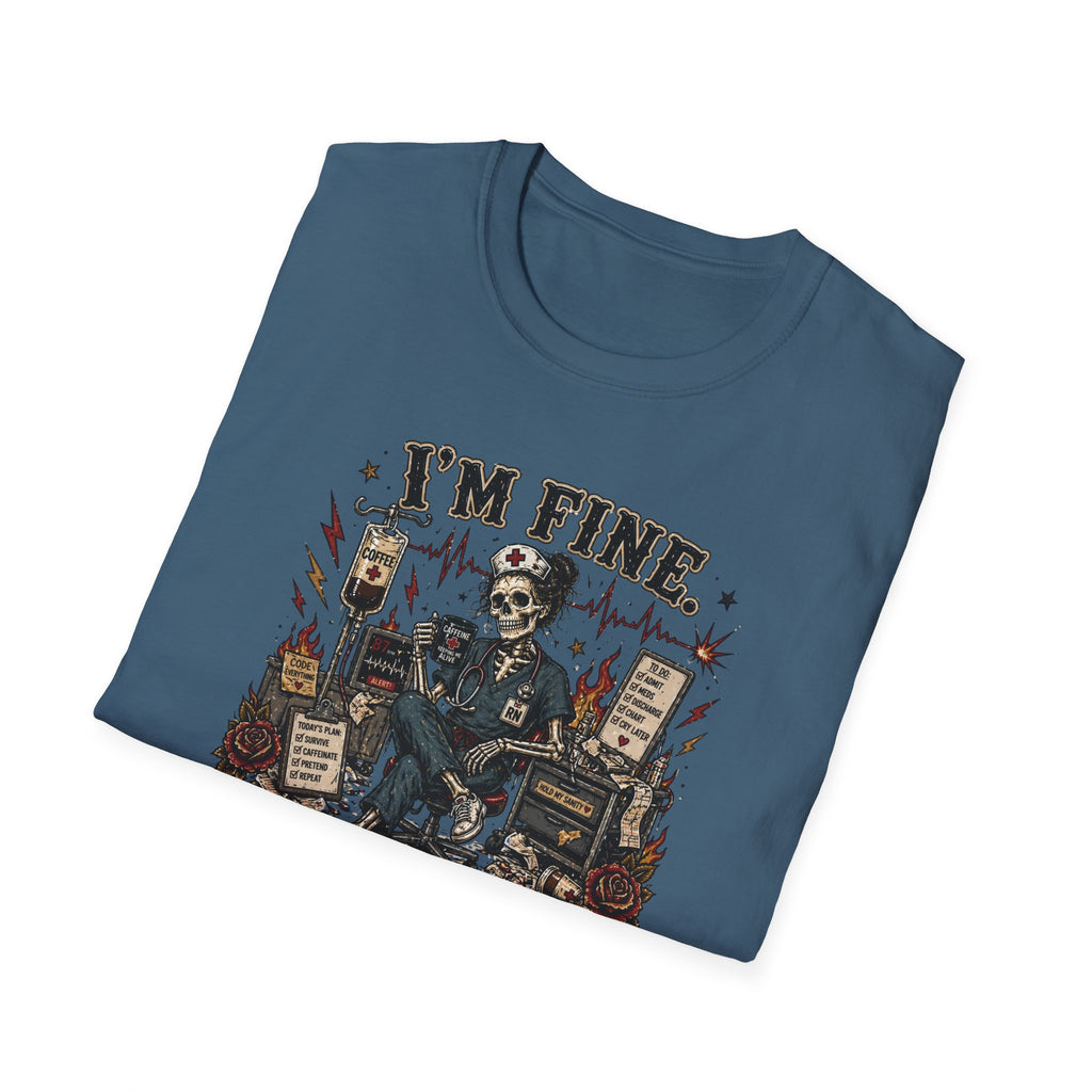 I'm Fine This Is Fine T-Shirt — Dark Humor Skeleton Graphic Tee