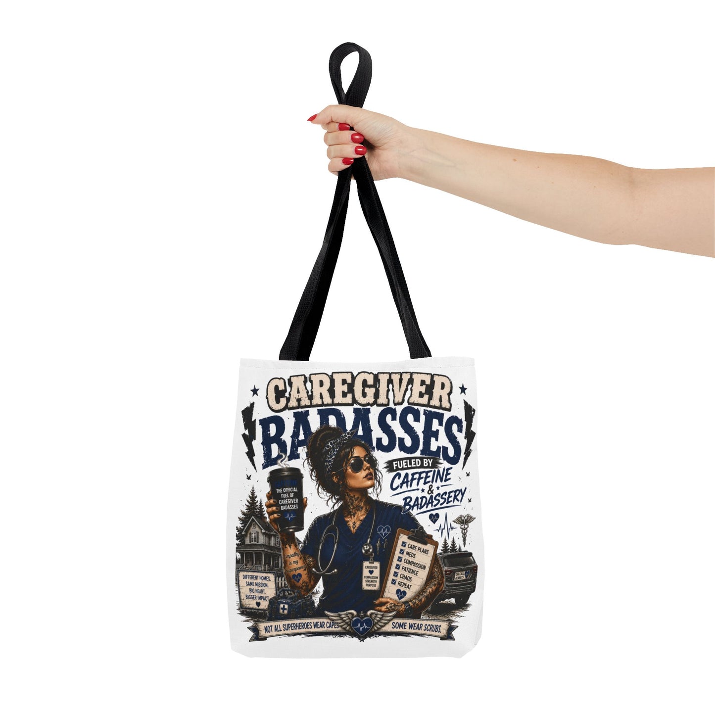 Caregiver Badass Tote Bag — 'Fueled by Caffeine & Badassery' Home health, Home Care Gift