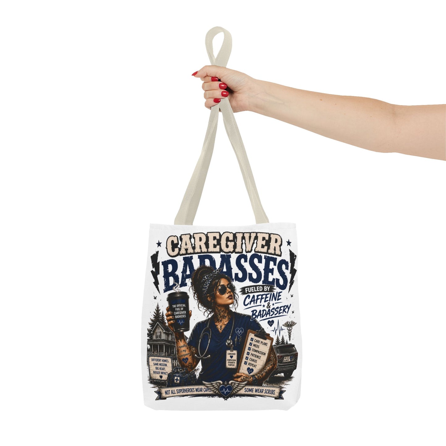Caregiver Badass Tote Bag — 'Fueled by Caffeine & Badassery' Home health, Home Care Gift