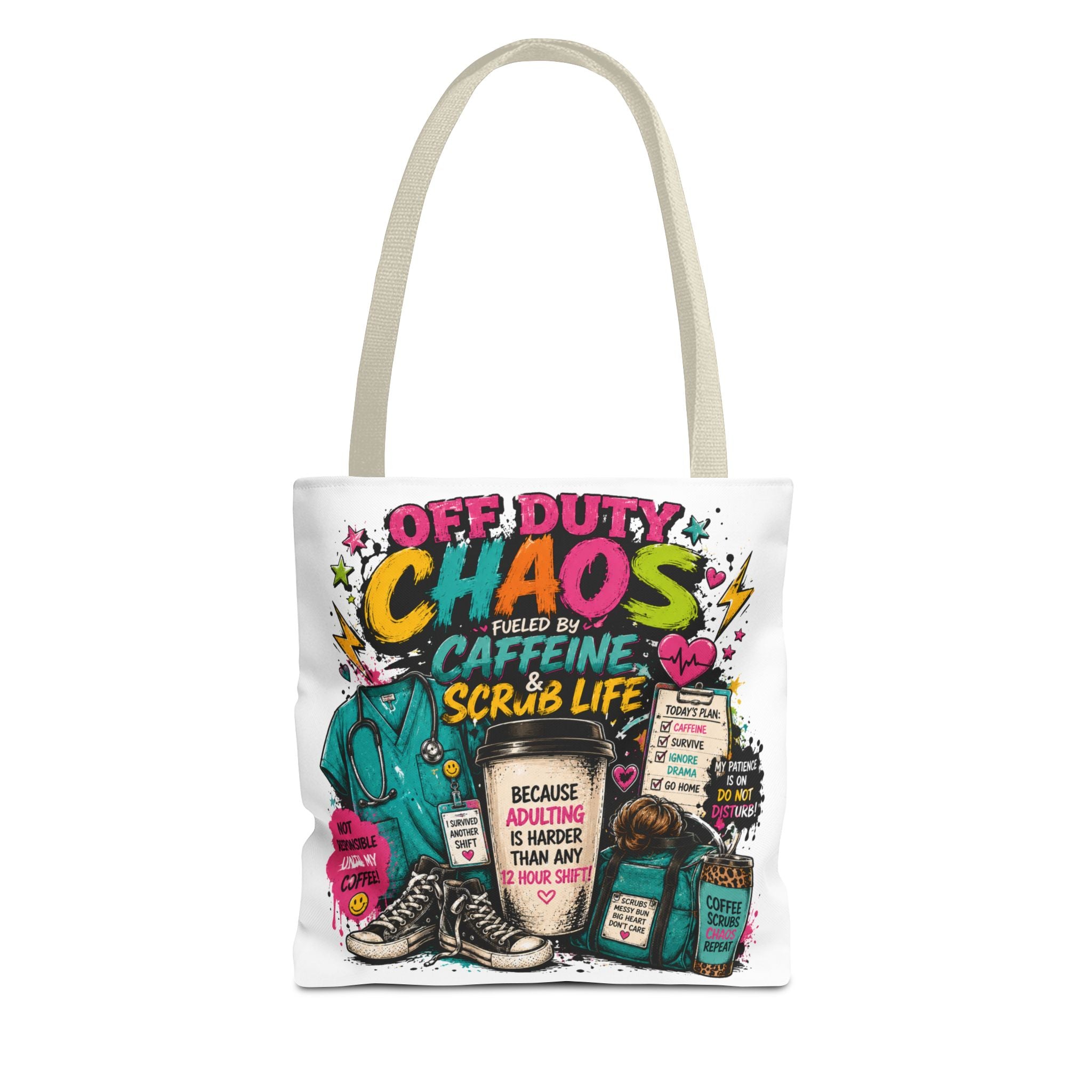 Off Duty Caregiver Tote Bag — 'Off Duty Caregiver' Sassy All-Over Print Tote