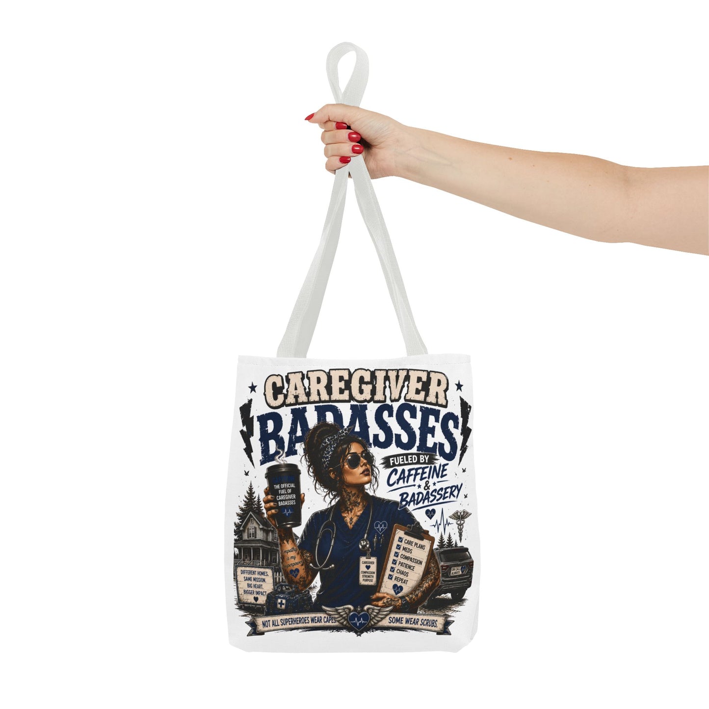 Caregiver Badass Tote Bag — 'Fueled by Caffeine & Badassery' Home health, Home Care Gift