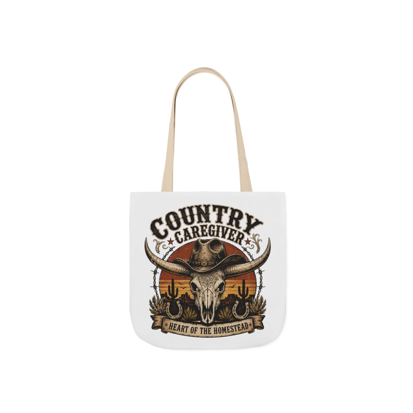 Country Caregiver Tote Bag — Western Skull & Sunset Canvas Tote