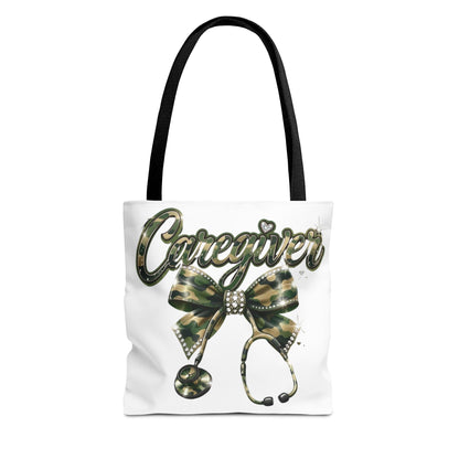 Caregiver Camo Bow Tote Bag — Nurse & Caregiver Stethoscope Tote