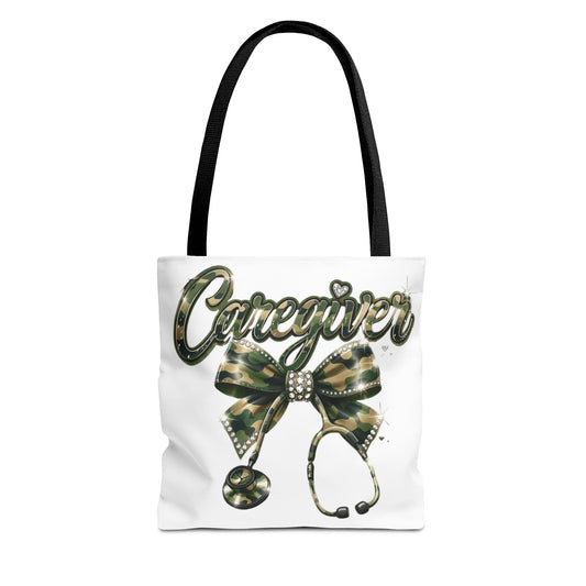 Caregiver Camo Bow Tote Bag — Nurse & Caregiver Stethoscope Tote