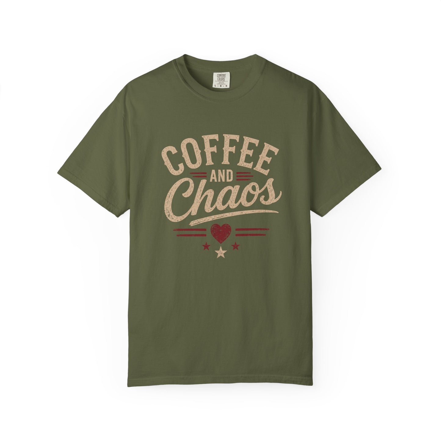 Coffee and Chaos T-Shirt – Vintage Script Graphic Tee for Coffee Lovers