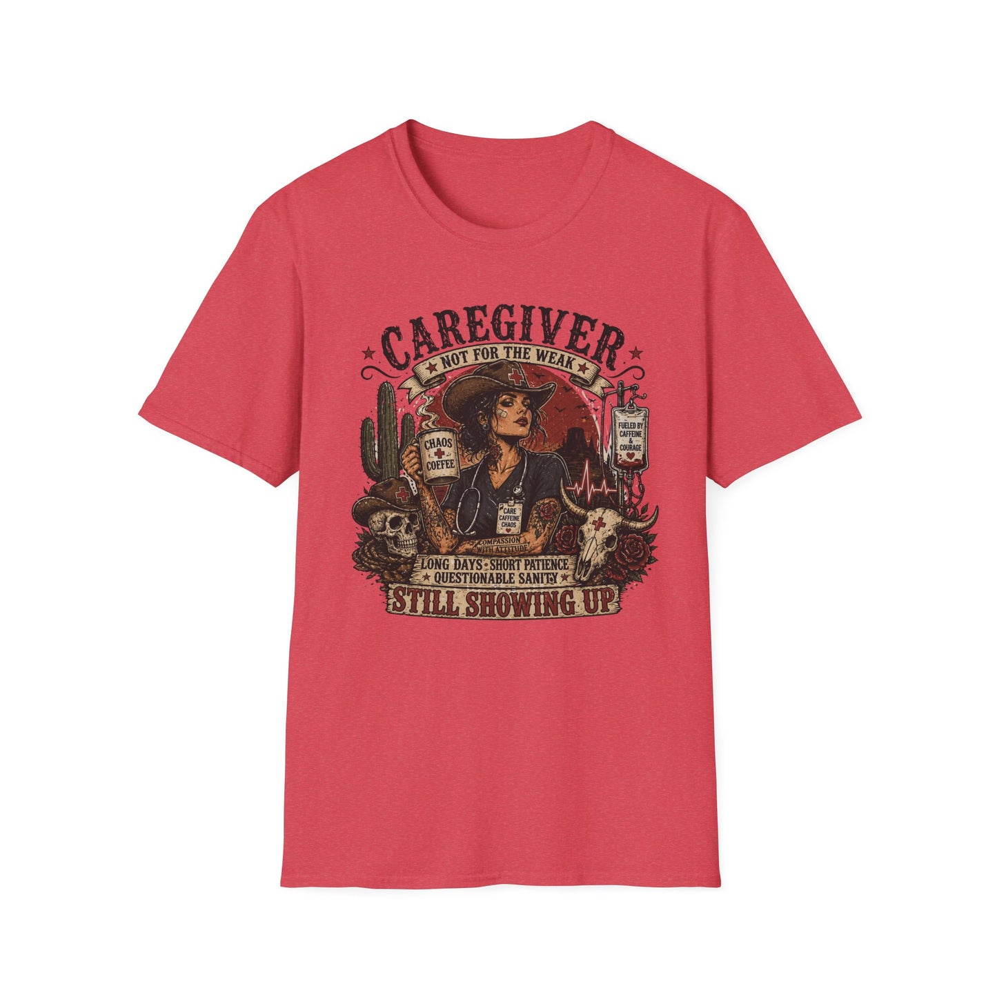 Caregiver Cowboy T-Shirt — "Caregiver: Still Showing Up" Graphic Tee