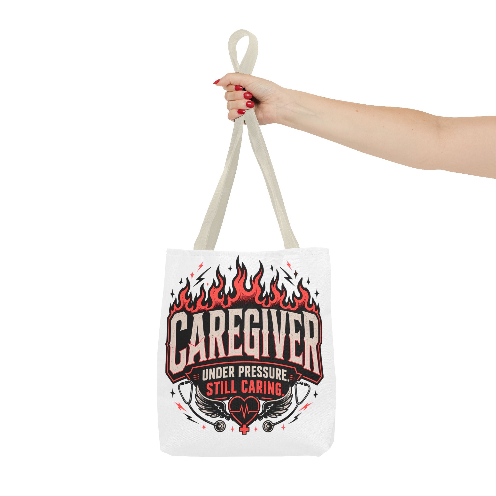 Caregiver Tote Bag — "Under Pressure, Still Caring" Flame Design