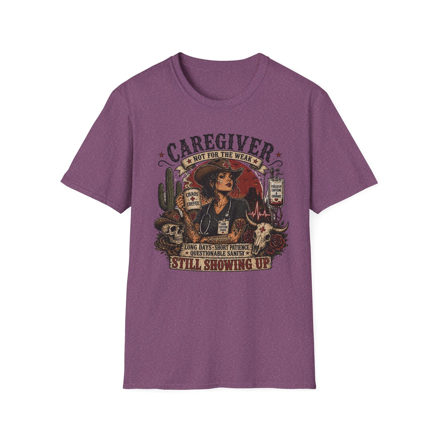 Caregiver Cowboy T-Shirt — "Caregiver: Still Showing Up" Graphic Tee