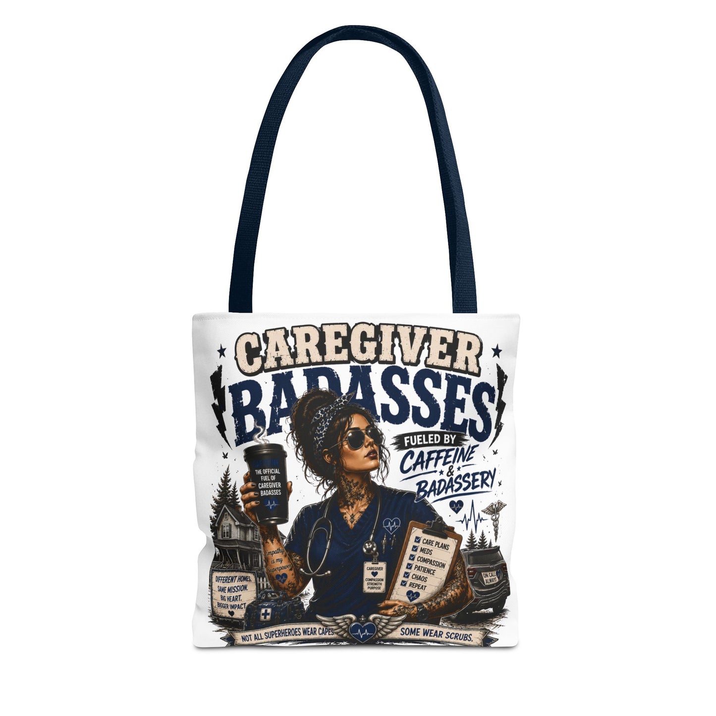 Caregiver Badass Tote Bag — 'Fueled by Caffeine & Badassery' Home health, Home Care Gift