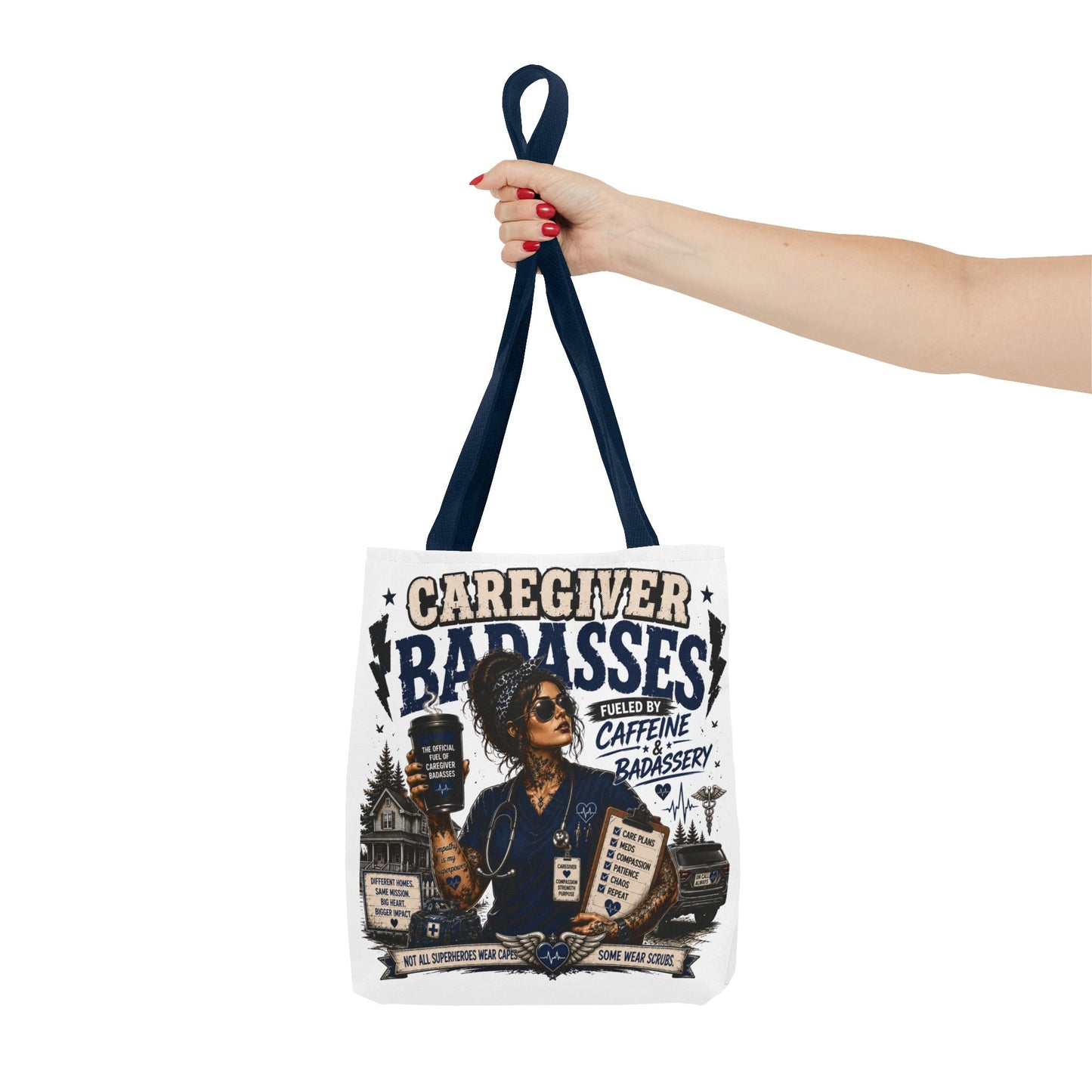 Caregiver Badass Tote Bag — 'Fueled by Caffeine & Badassery' Home health, Home Care Gift