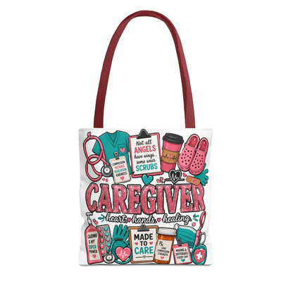 Caregiver Tote Bag — Heart Hands Healing Medical Staff Gift (Scrubs, Stethoscope)