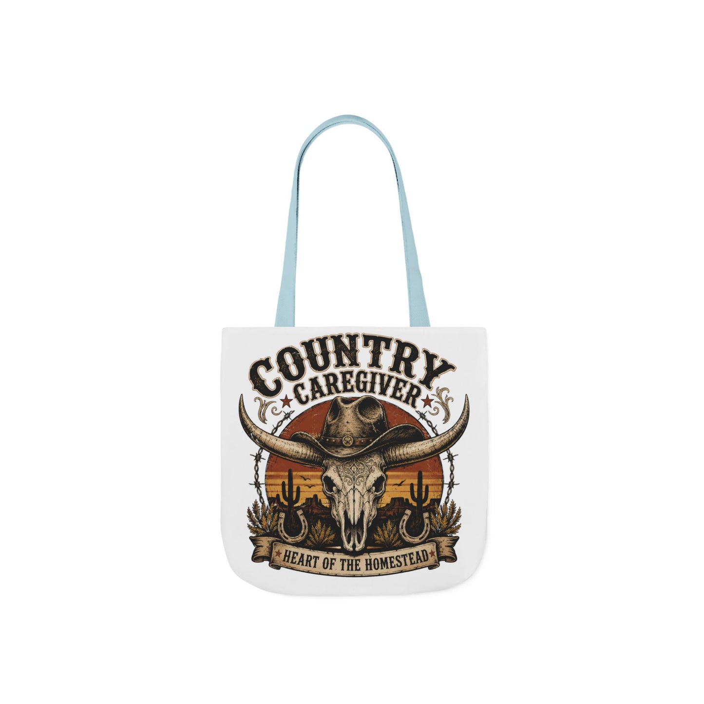 Country Caregiver Tote Bag — Western Skull & Sunset Canvas Tote