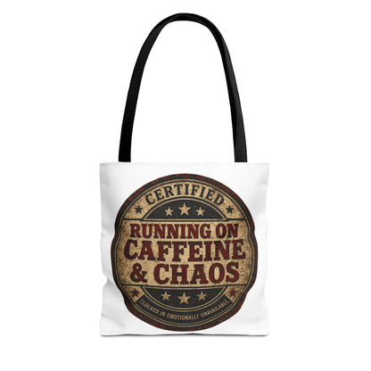 Running on Caffeine & Chaos Tote Bag "Running on Caffeine & Chaos tote bag — funny caregiver nurse gift bag"