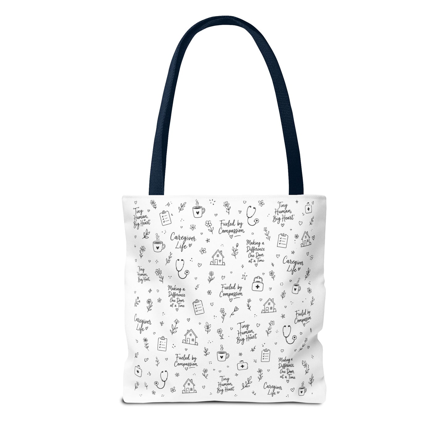 Home Health Care ,Nurse Life Pattern Tote Bag – Cute Medical Doodles & Caring Quotes AOP