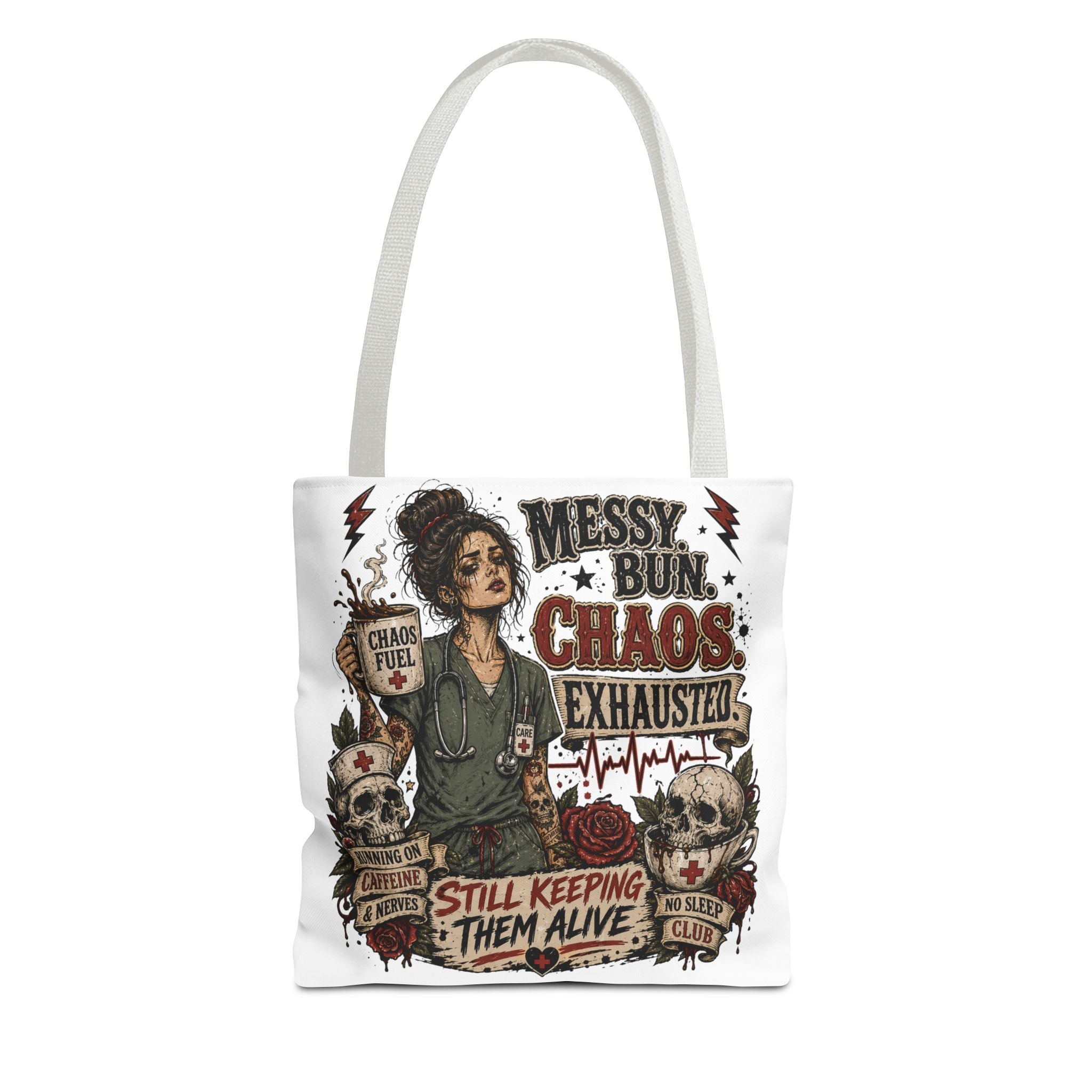 Tote Bag — 'Messy Bun, Chaos, Exhausted'