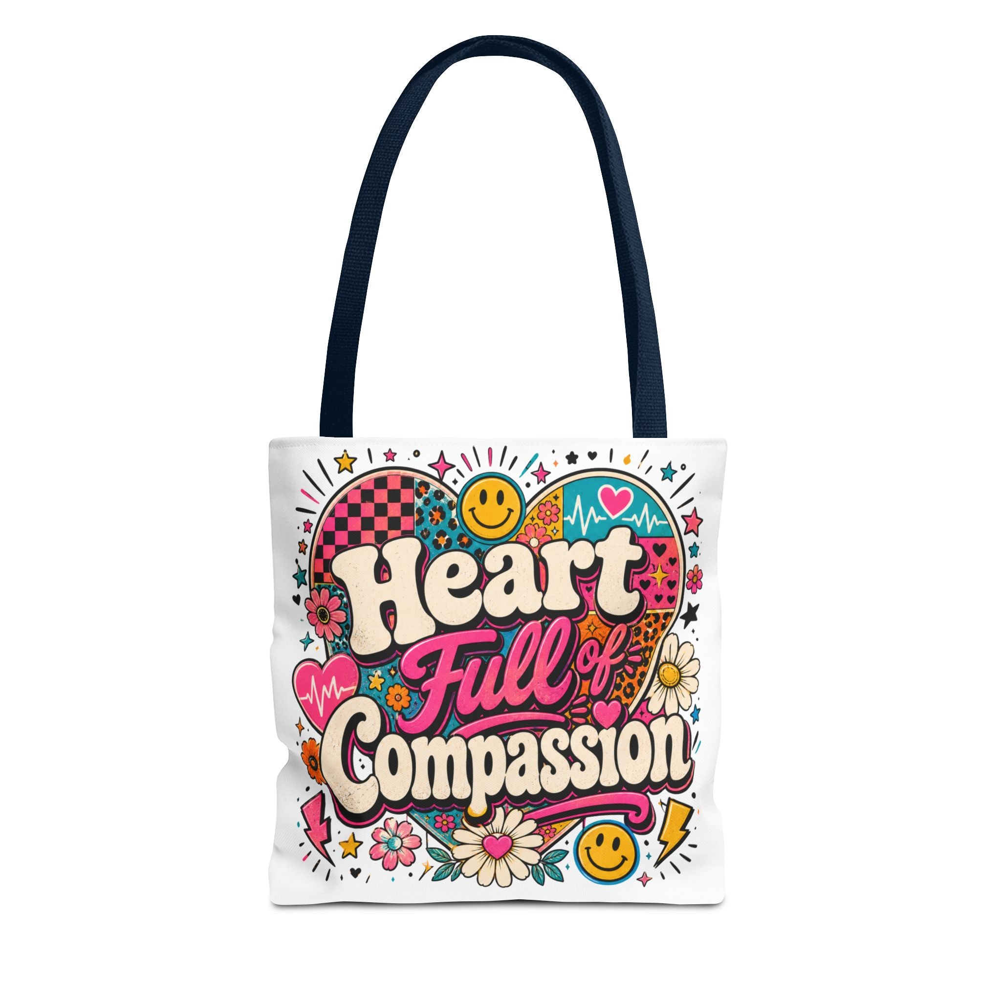 Compassion Heart Tote Bag — "Heart Full of Compassion" Colorful Floral Everyday Tote
