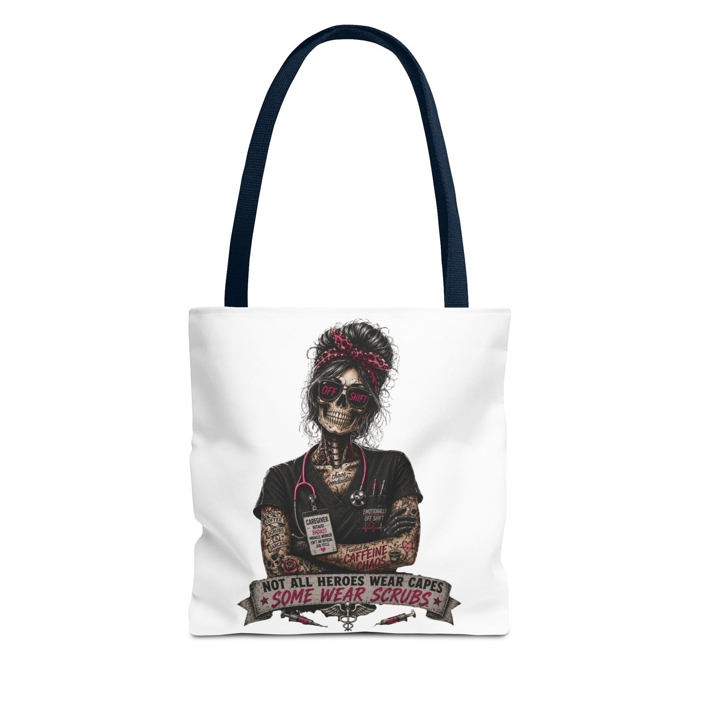 Nurse Skull Tote Bag — "Not All Heroes Wear Capes, Some Wear Scrubs"