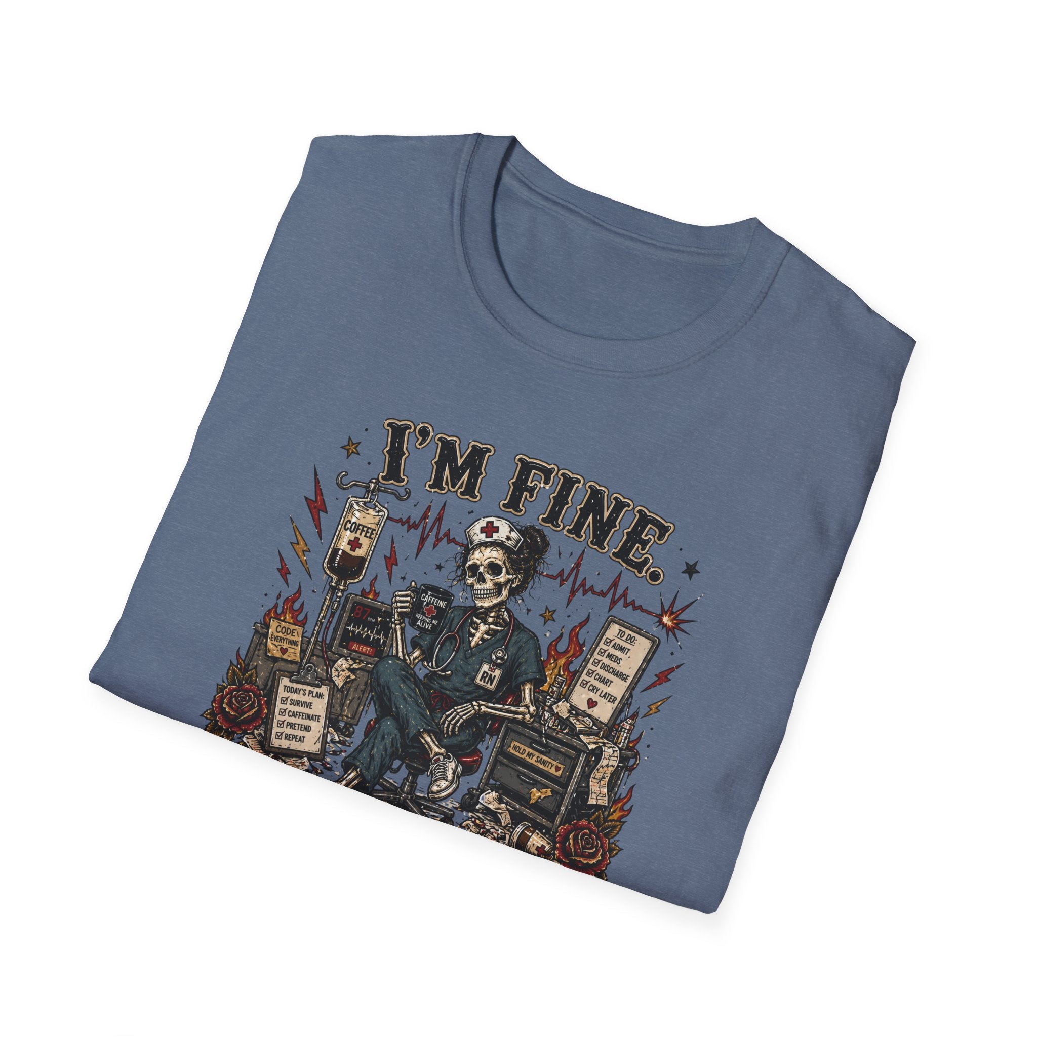 I'm Fine This Is Fine T-Shirt — Dark Humor Skeleton Graphic Tee