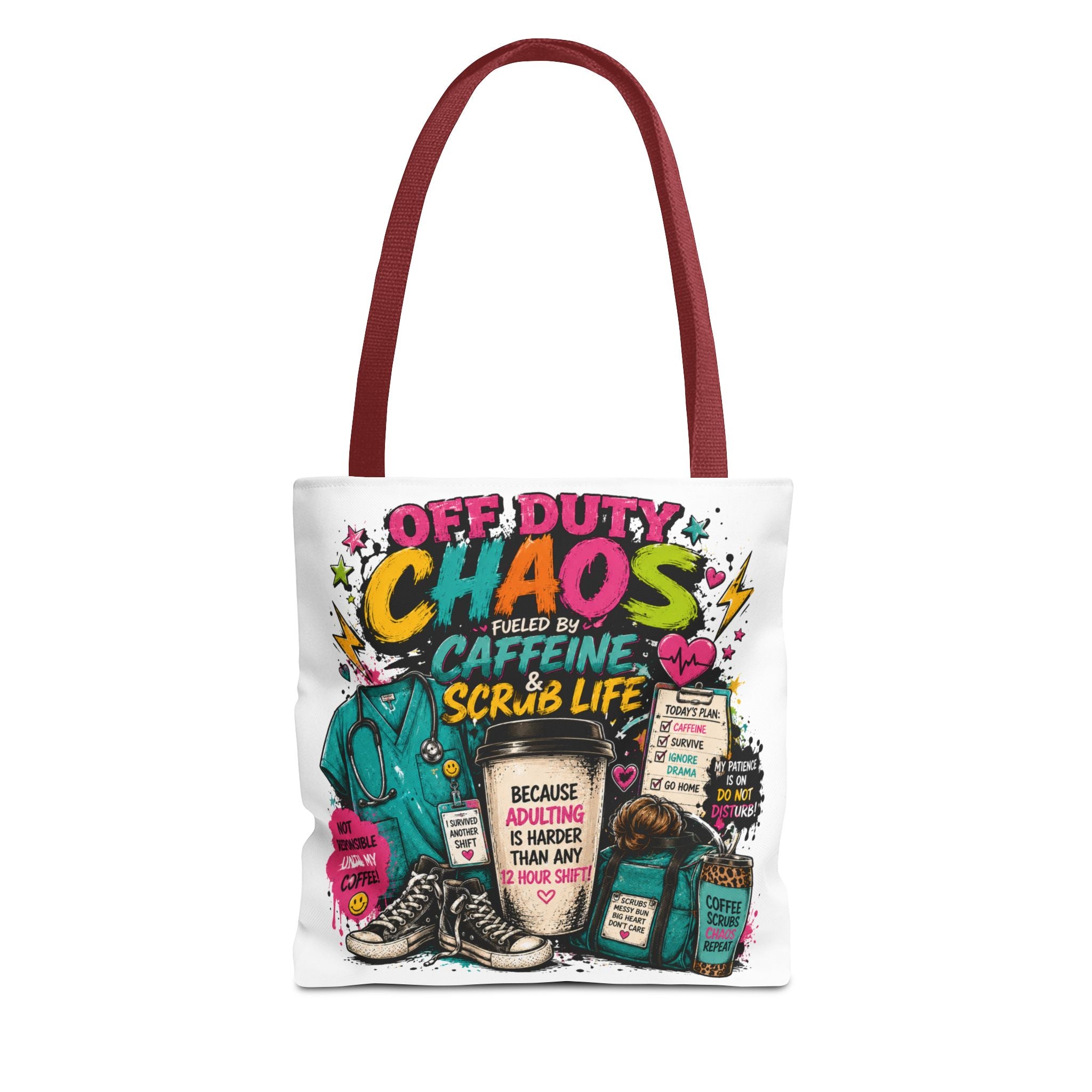Off Duty Caregiver Tote Bag — 'Off Duty Caregiver' Sassy All-Over Print Tote