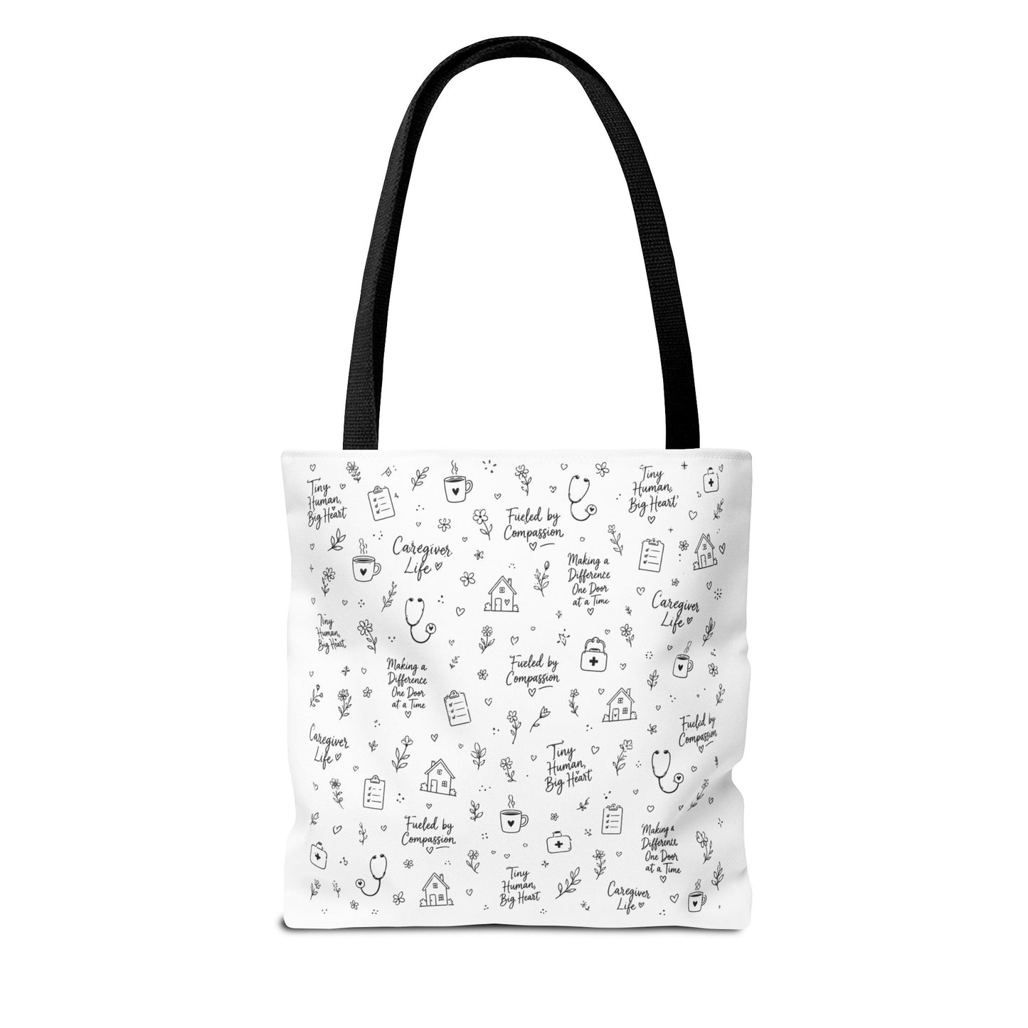 Home Health Care ,Nurse Life Pattern Tote Bag – Cute Medical Doodles & Caring Quotes AOP