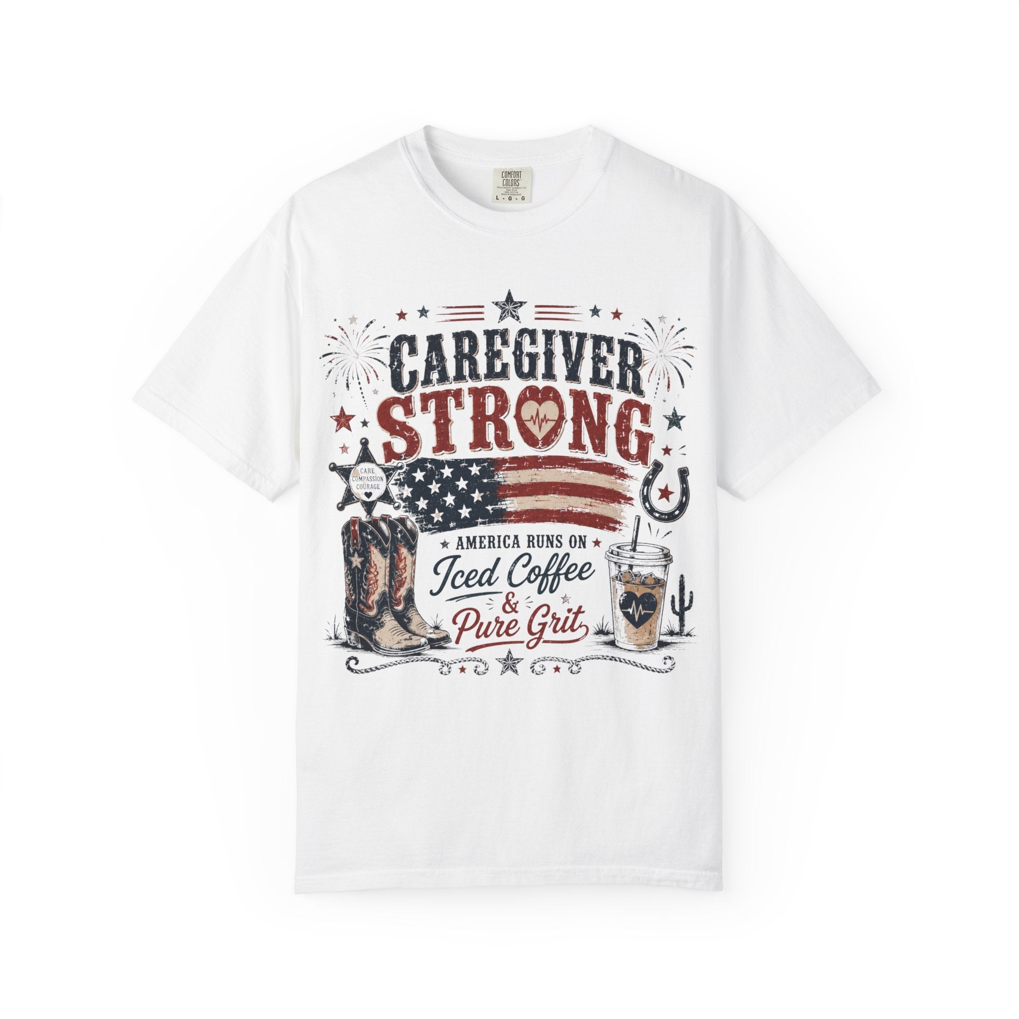 'Caregiver Strong' Iced Coffee & Grit Americana Tee