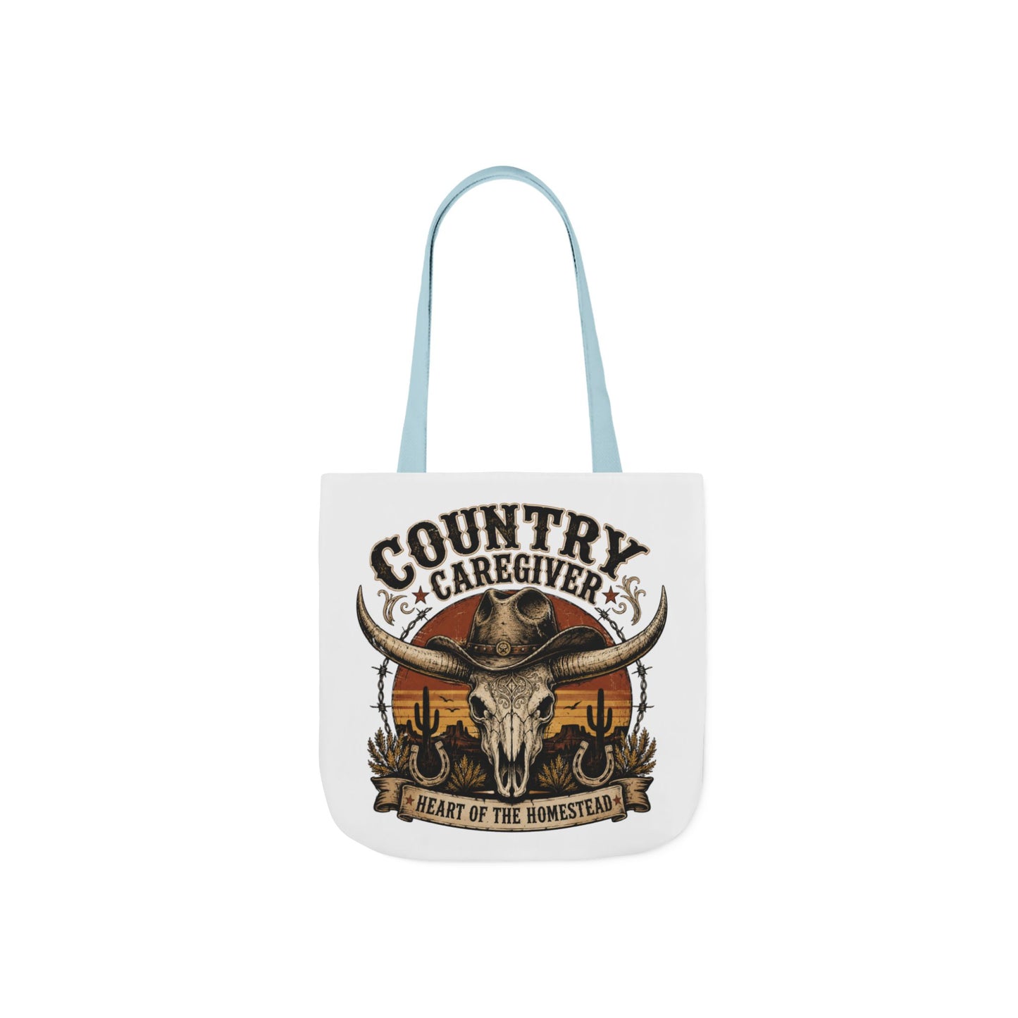 Country Caregiver Tote Bag — Western Skull & Sunset Canvas Tote