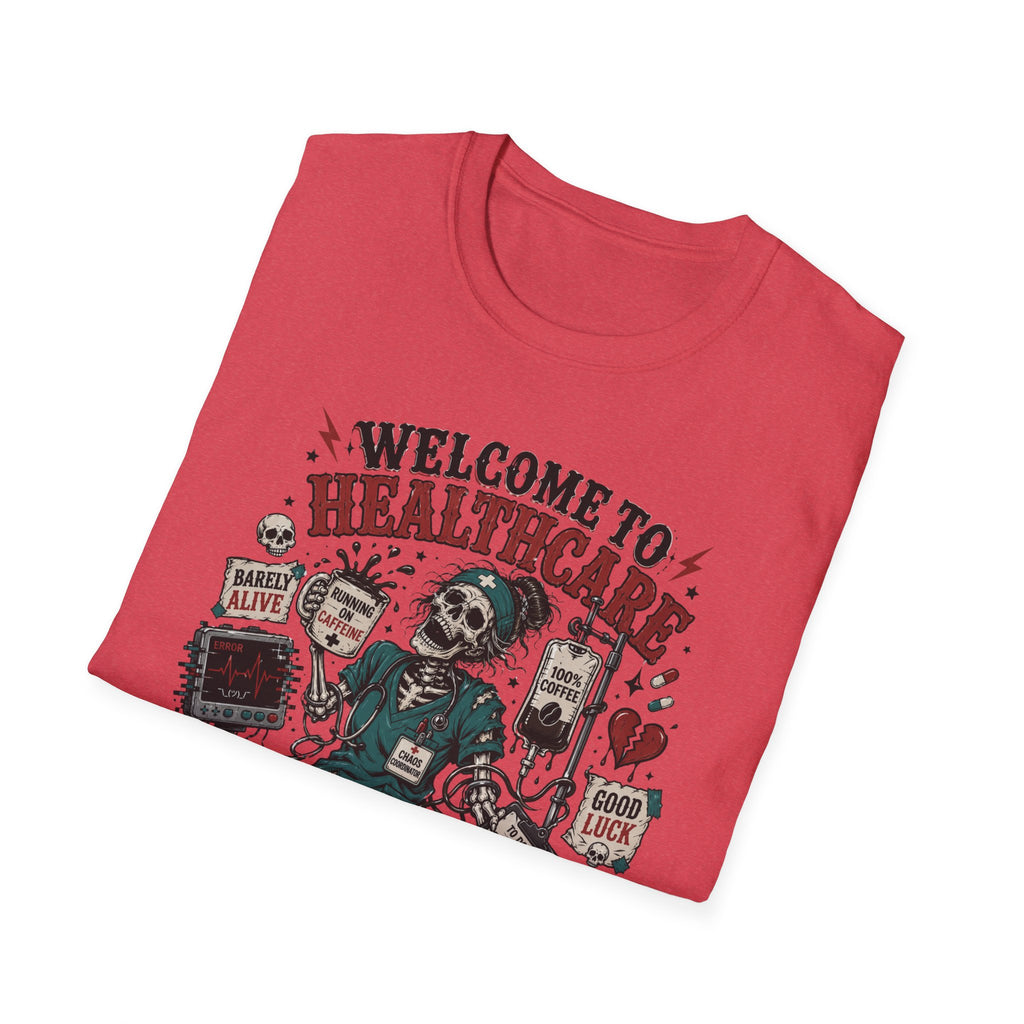 T-Shirt — “Welcome to Healthcare: Where Sleep Is Optional Skull Graphic Tee