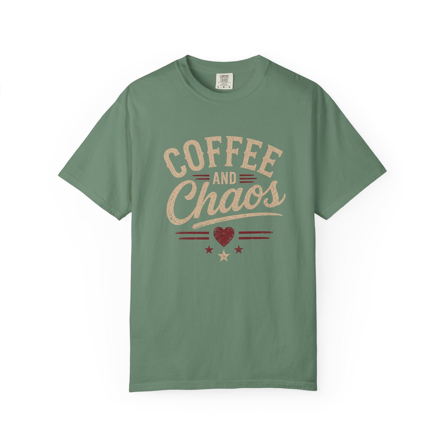 Coffee and Chaos T-Shirt – Vintage Script Graphic Tee for Coffee Lovers