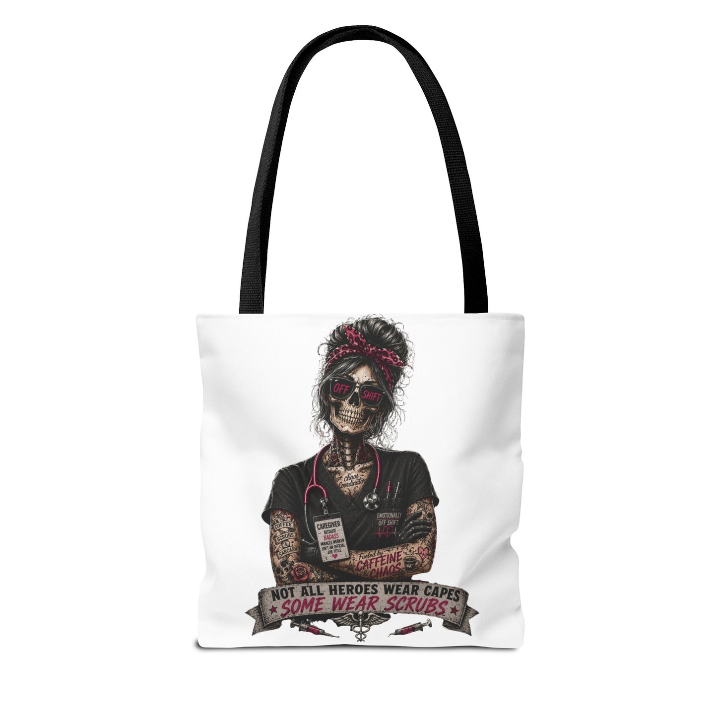 Nurse Skull Tote Bag — "Not All Heroes Wear Capes, Some Wear Scrubs"