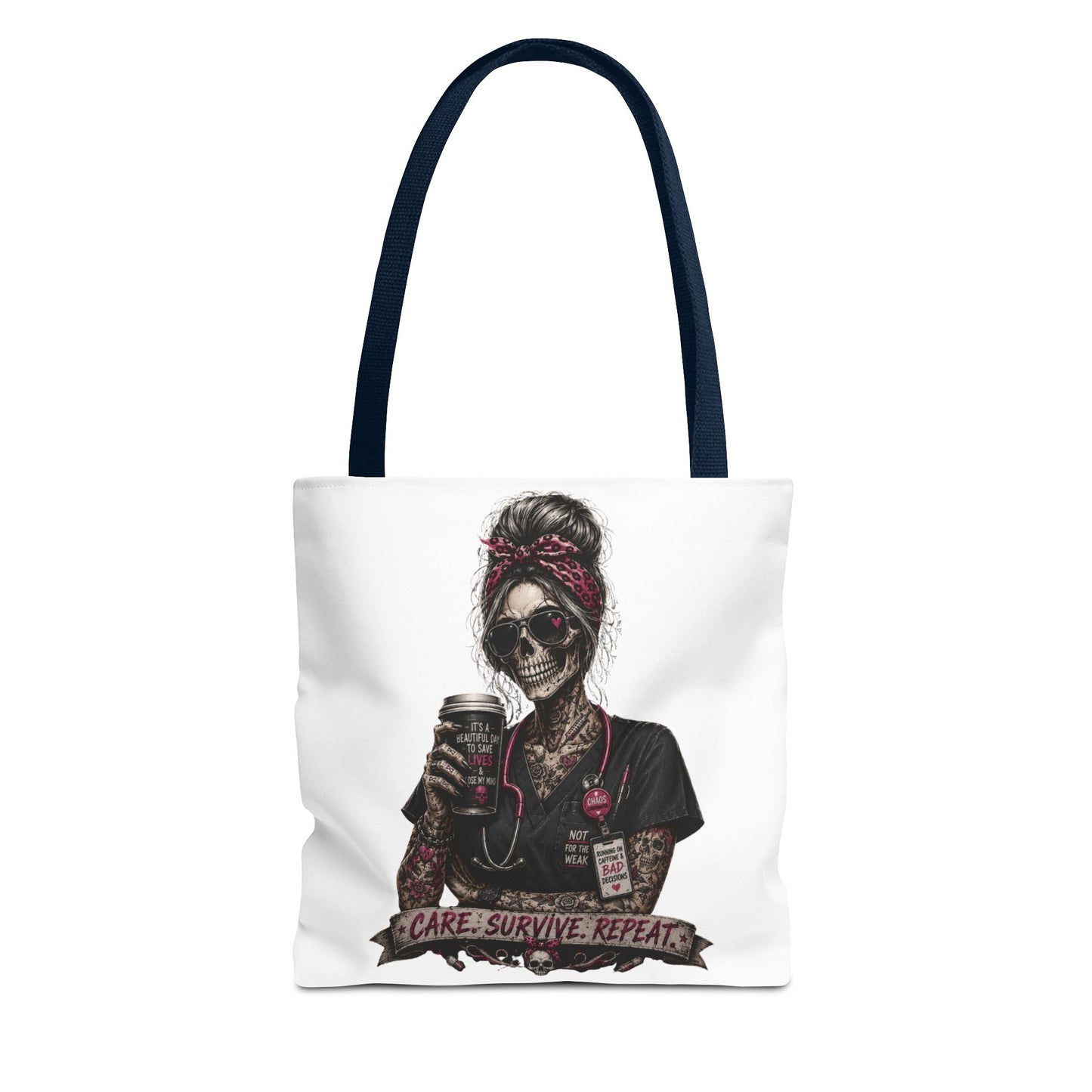 Skull Nurse Tote Bag — "Care. Survive. Repeat." Gothic Medical Tote