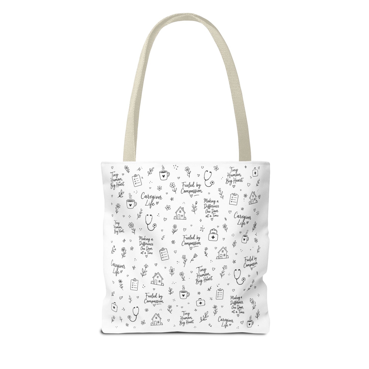 Home Health Care ,Nurse Life Pattern Tote Bag – Cute Medical Doodles & Caring Quotes AOP