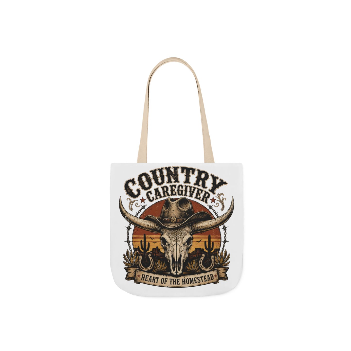 Country Caregiver Tote Bag — Western Skull & Sunset Canvas Tote